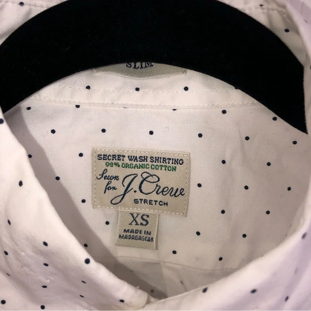 Jcrew Organic Cotton Mens Button Down Shirt  Polka Dot Black White Size XS
